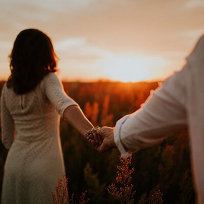Couple walking together in the distance